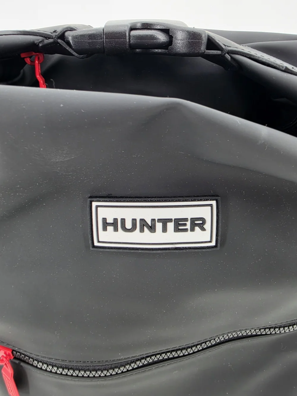 Hunter Black Roll-Top Water Resistant Backpack with Red Zipper Accent New